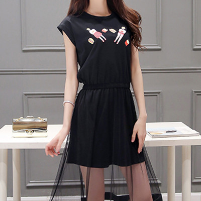 云水心毛菇小象网纱中长款裙 黑色 XL【价格,正