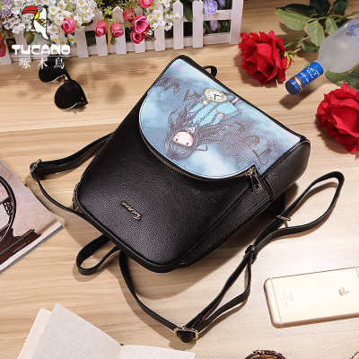 啄木鸟双肩包女韩版背包时尚贝壳型女包新款可