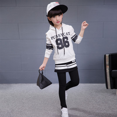 笛钰 女童女童秋套装2016新款淑女百搭连帽套