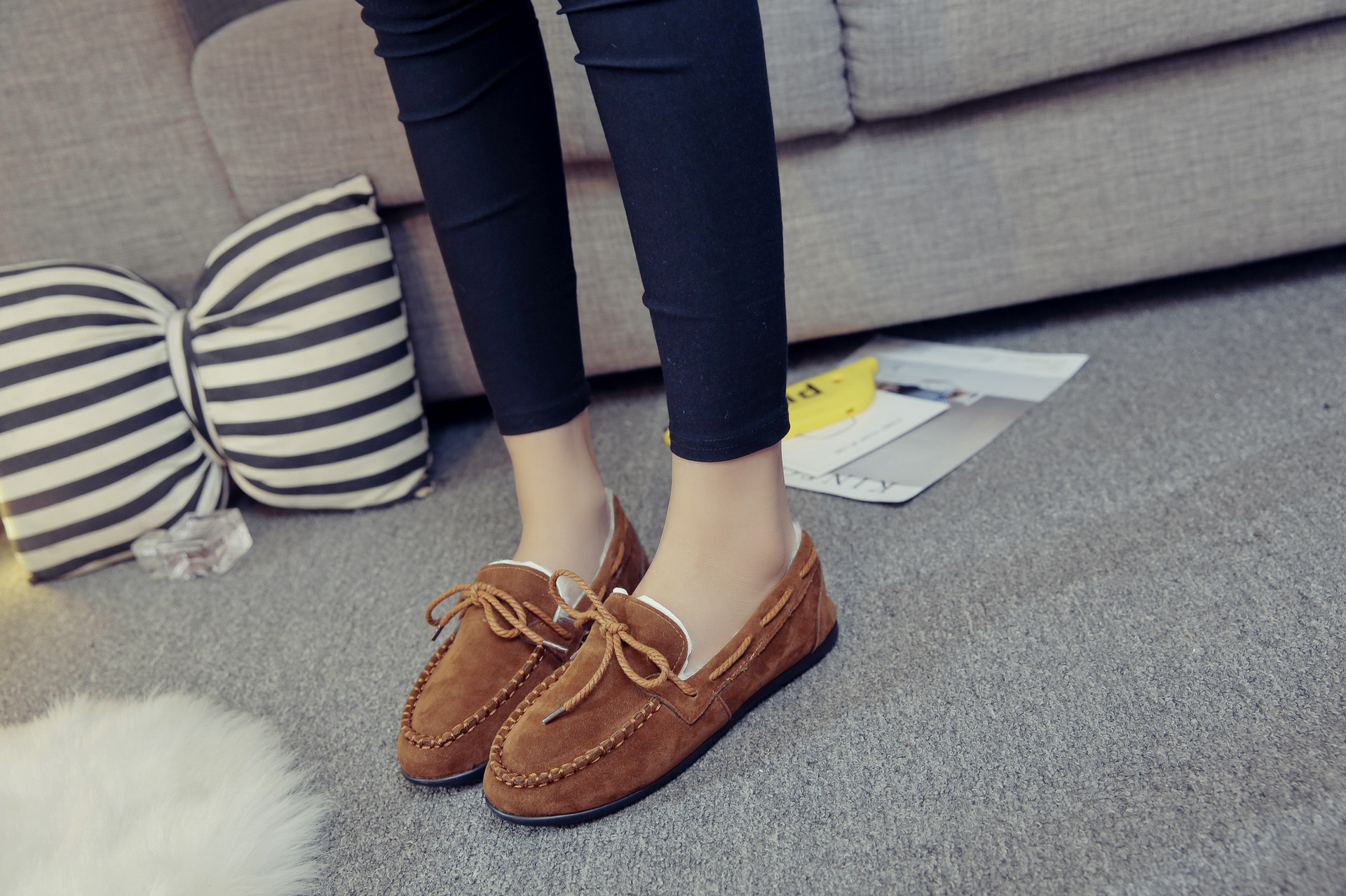 斯ACEHOOS 2017秋冬季新款百搭豆豆鞋女瓢