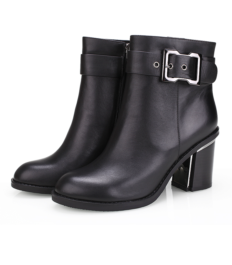 美国犀牛meixi 冬季新款真皮女靴 青年马丁靴高跟女鞋防水台时装靴子