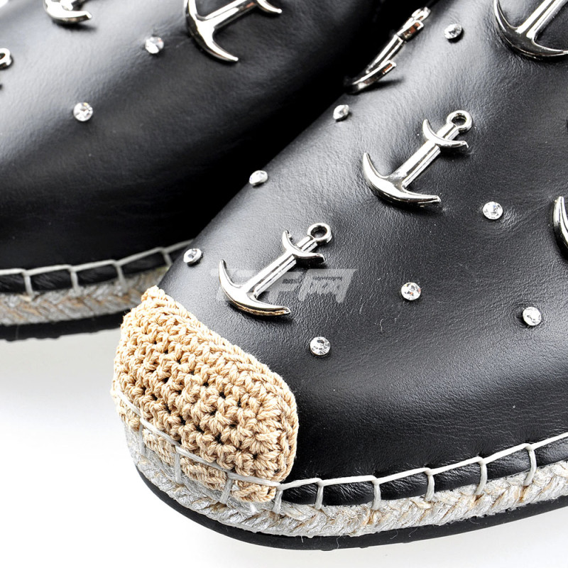 哈妮 时尚漫步女单鞋手工定制高帮平底金属船锚休闲 19809-3