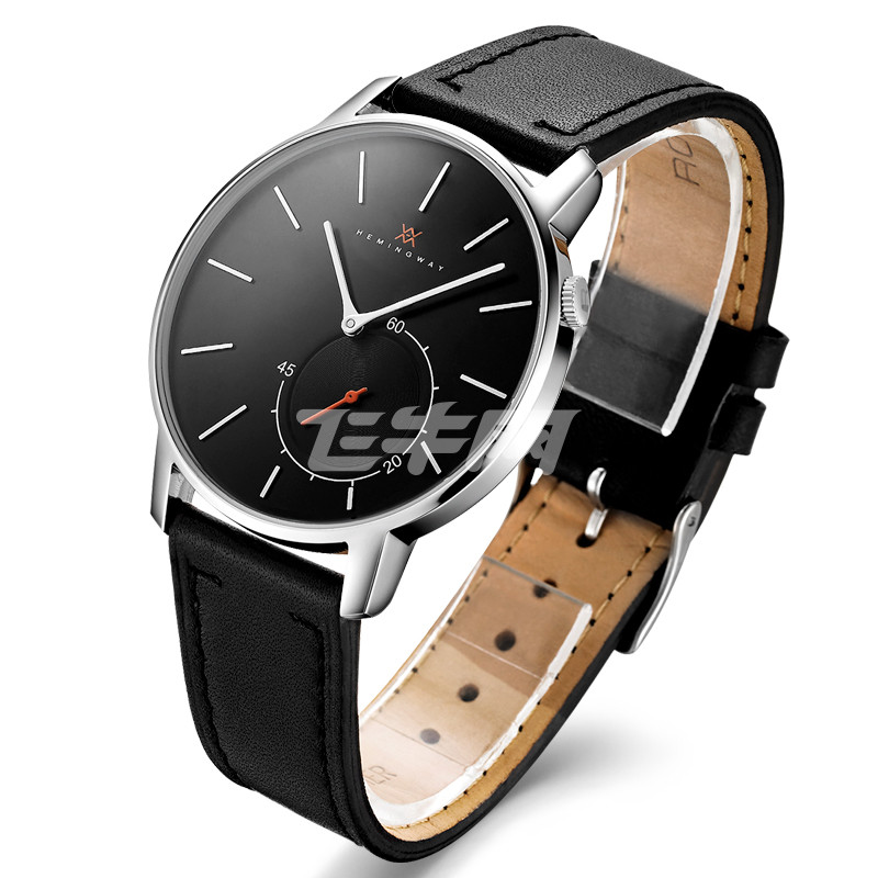 海明威(hemingway)德国男士皮带手表简约小秒盘防水石英表h008