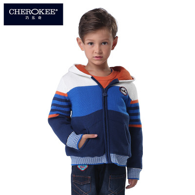 cherokee/巧乐奇针织衫男童冬款连帽撞色针织衫开衫640320
