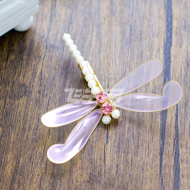 taoyee 忆柳新娘头饰红色蜻蜓水晶头花发夹手工结婚饰品礼服发饰