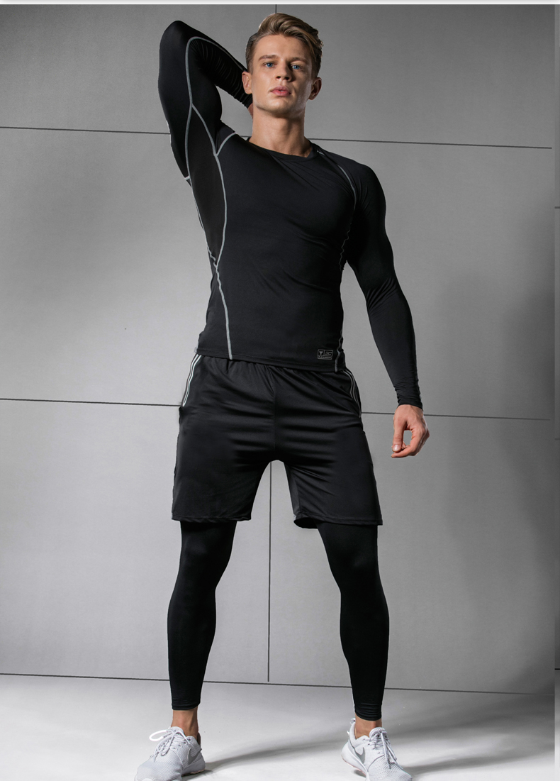 喜登吉普秋冬款运动紧身衣健身服男速干套装长袖三件套透气弹力篮球