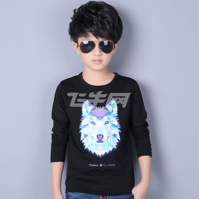 笛钰 童装男童t恤长袖圆领狼头印花2017春季新品儿童体恤中大童上衣