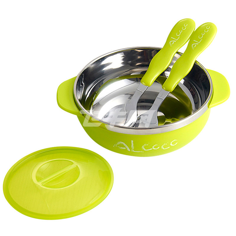 英国alcoco婴儿童不锈钢餐具套装宝宝碗带盖手柄双耳防摔婴儿碗