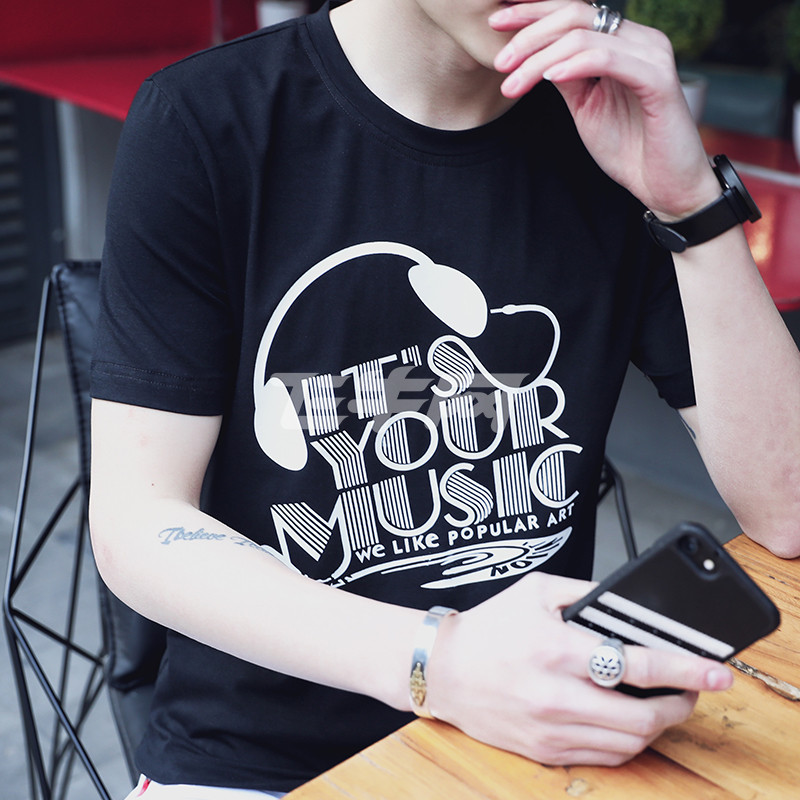 丹杰仕夏季新款男士短袖时尚修身圆领印花短袖男t恤潮男短袖jc