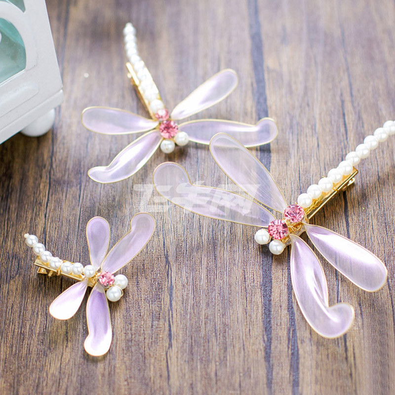 taoyee 忆柳新娘头饰红色蜻蜓水晶头花发夹手工结婚饰品礼服发饰